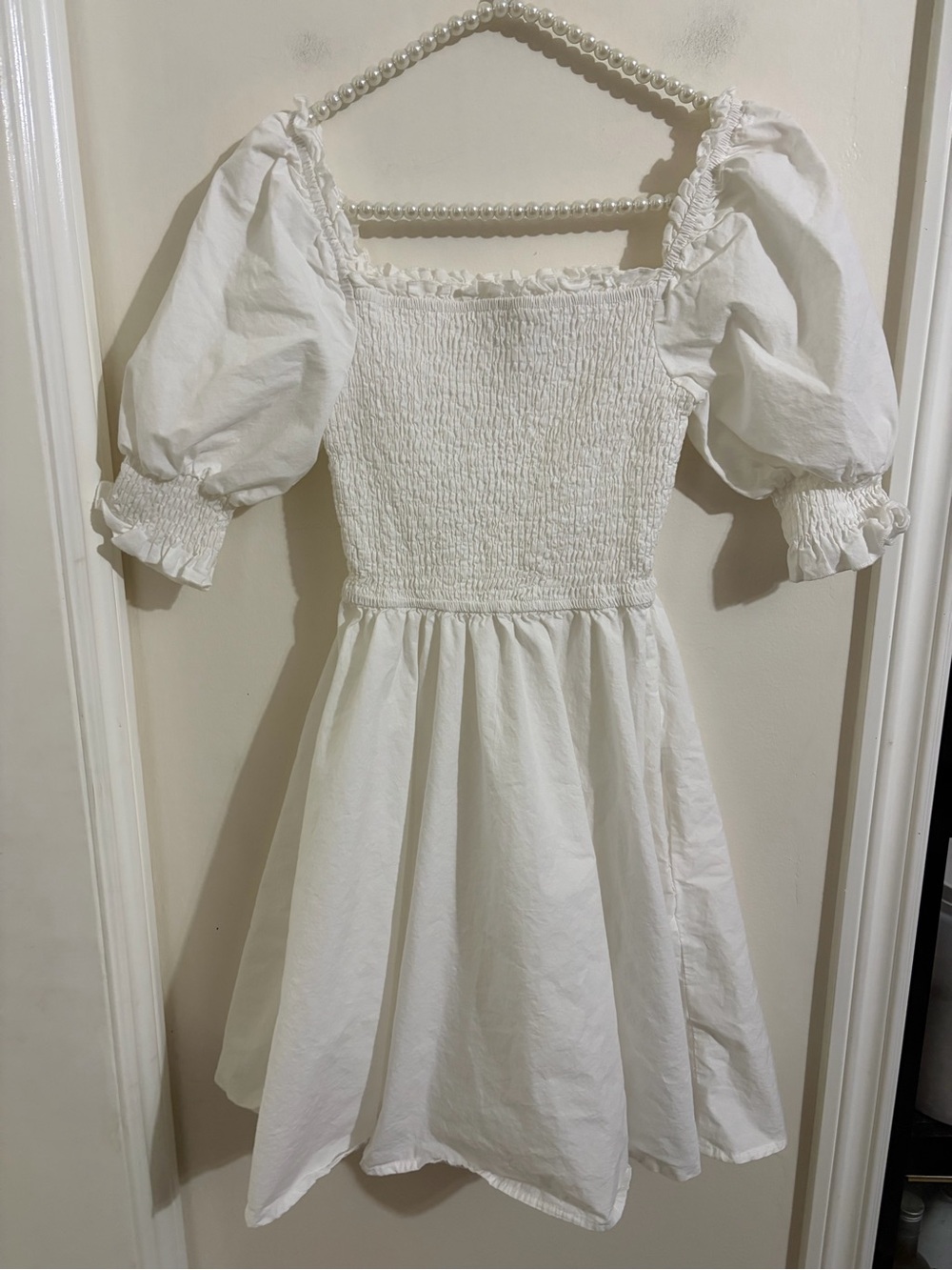 Blue Rain White Smocked Puff Sleeve Casual Dress for Kids